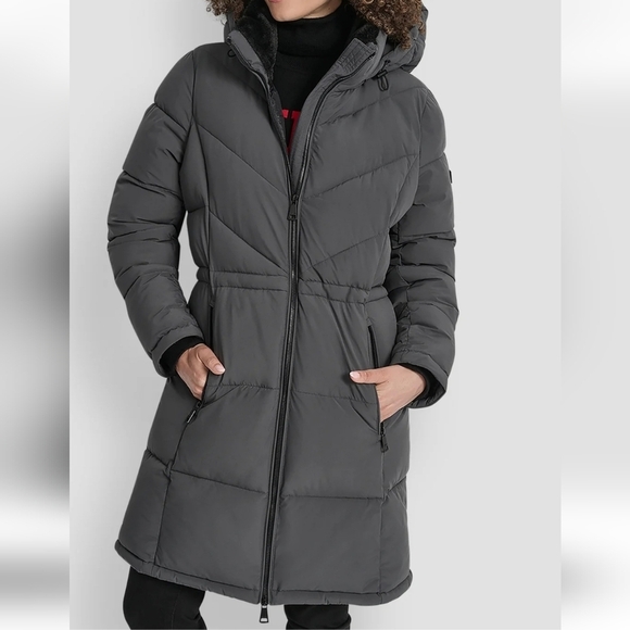 NWT - DKNY Women's Long Gray Puffer Jacket Size M - Picture 12 of 15